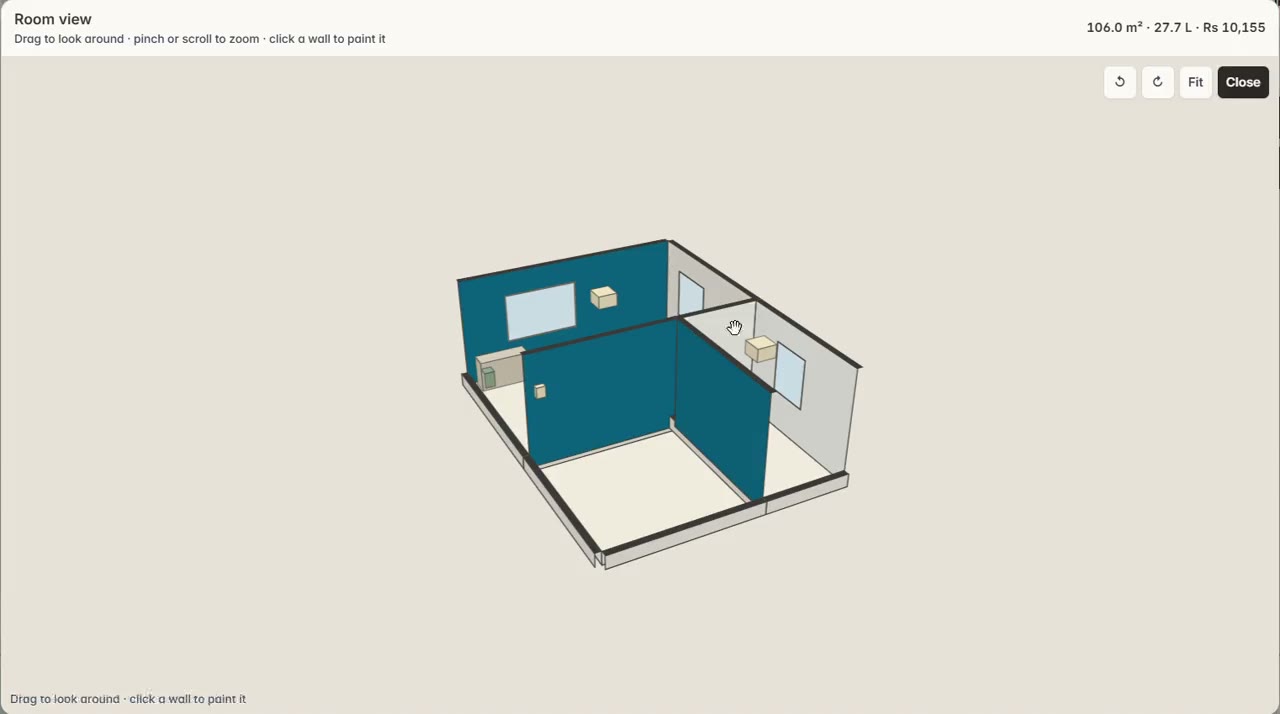 Room with two walls painted — Rs 10,155